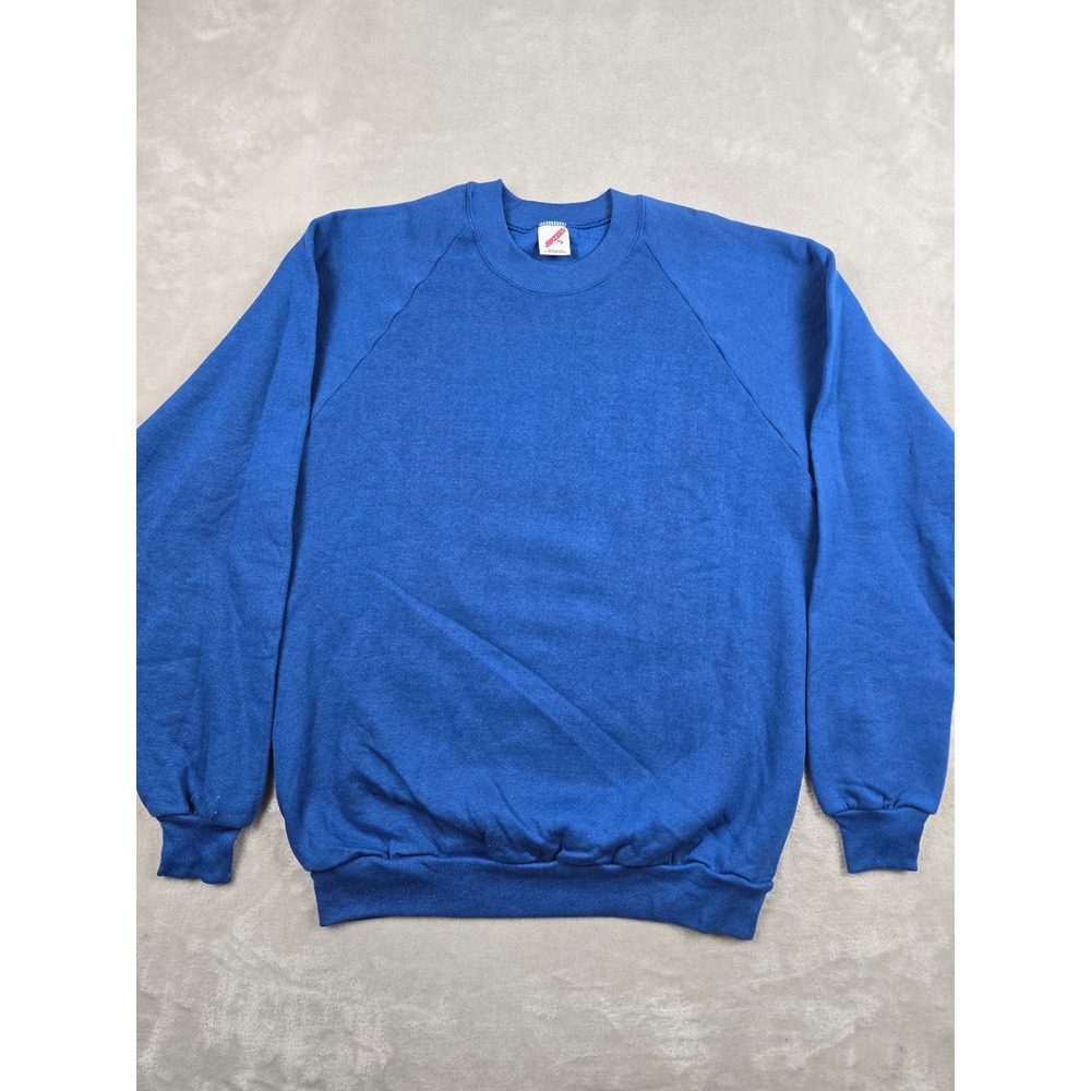 Vintage Jerzees Raglan Sweatshirt Mens XL Blue Made in USA Raglan Blank Crewneck